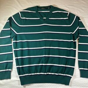 John Bartlett 100% Cotton Striped V-Neck Men's Sweater XL Academia Natural Fiber